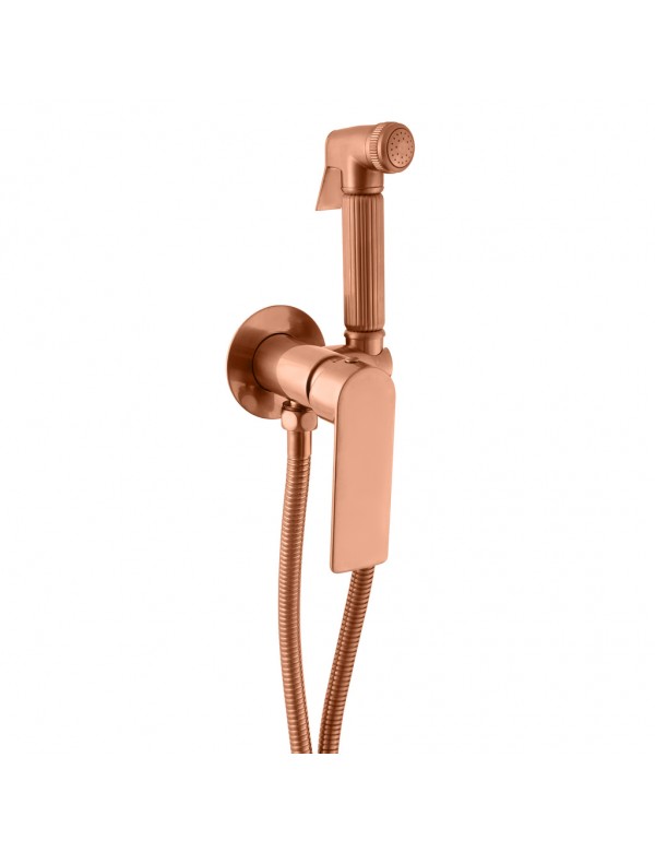 Miscelatore bidet a parete NIL in ottone oro rosa spazzolato con battuta sulla doccetta