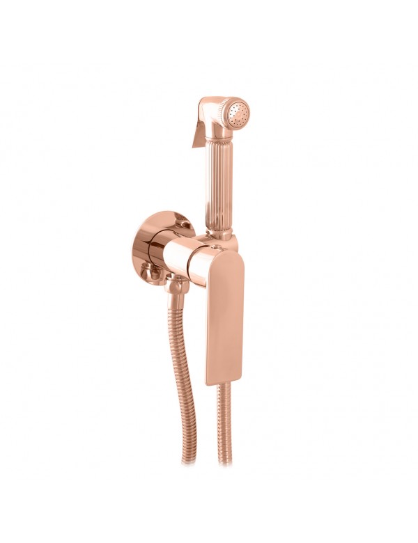 Miscelatore bidet NIL a parete in ottone oro rosa lucido con battuta doccetta