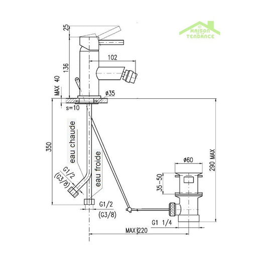 SEINA miscelatore bidet con sifone in ottone dorato