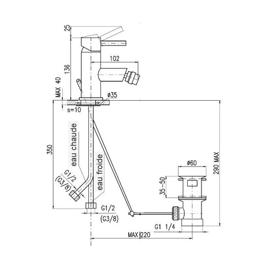 SEINA miscelatore bidet con sifone in ottone