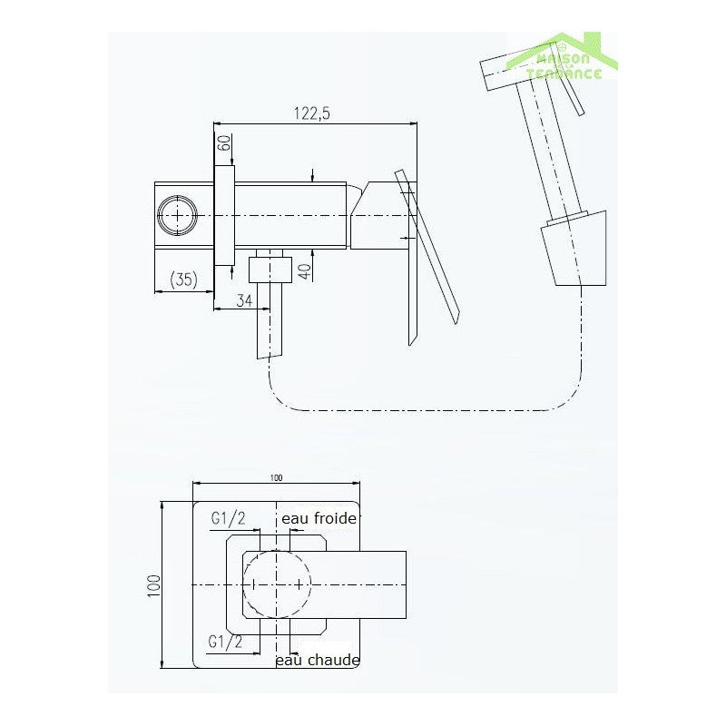 Miscelatore bidet, wc da incasso LOIRA ottone cromo oro con doccetta