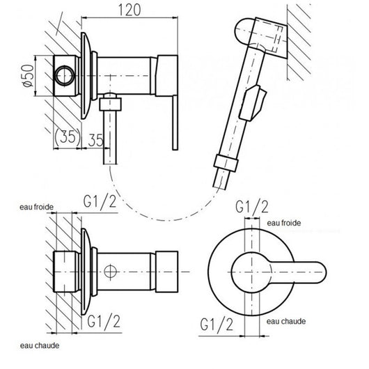 ZAMBEZE Miscelatore WC Bidet Incasso con Doccetta