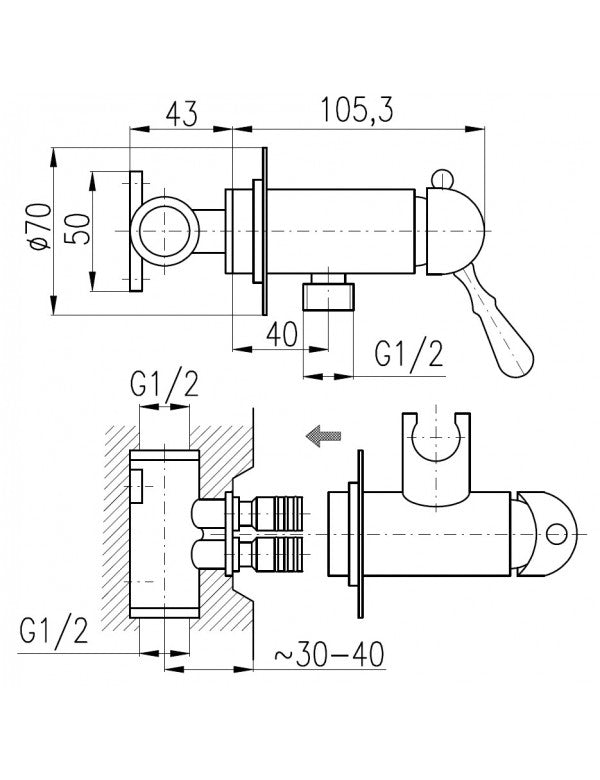 Miscelatore bidet, WC incasso LABE con doccetta in ottone cromato