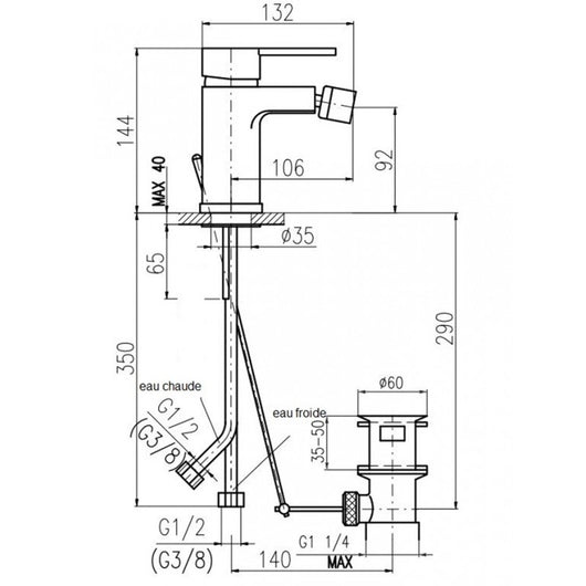 ZAMBEZE Miscelatore bidet con sifone in cromo