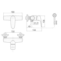 AMUR miscelatore doccia con doccetta di supporto fisso in ottone cromato