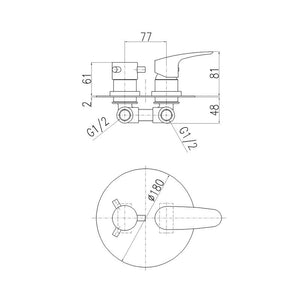 Miscelatore doccia incasso con deviatore AMUR in ottone cromato