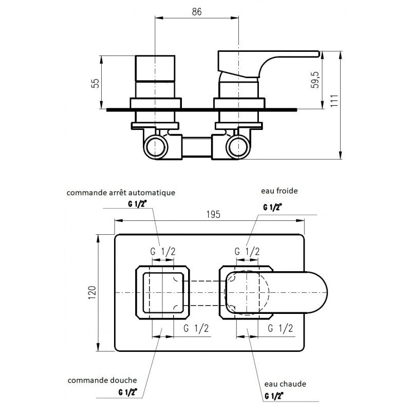 YUKON miscelatore doccia incasso con deviatore in ottone cromato