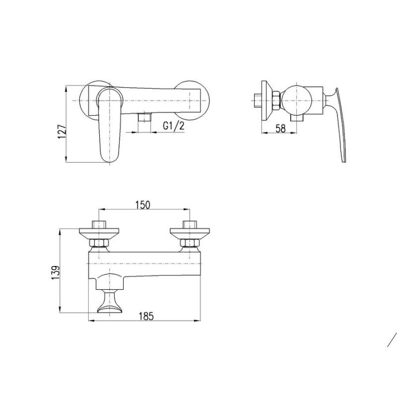 TIGRIS miscelatore doccia senza doccetta in ottone cromato nero