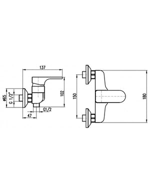 Miscelatore doccia YUKON senza doccetta in ottone cromato