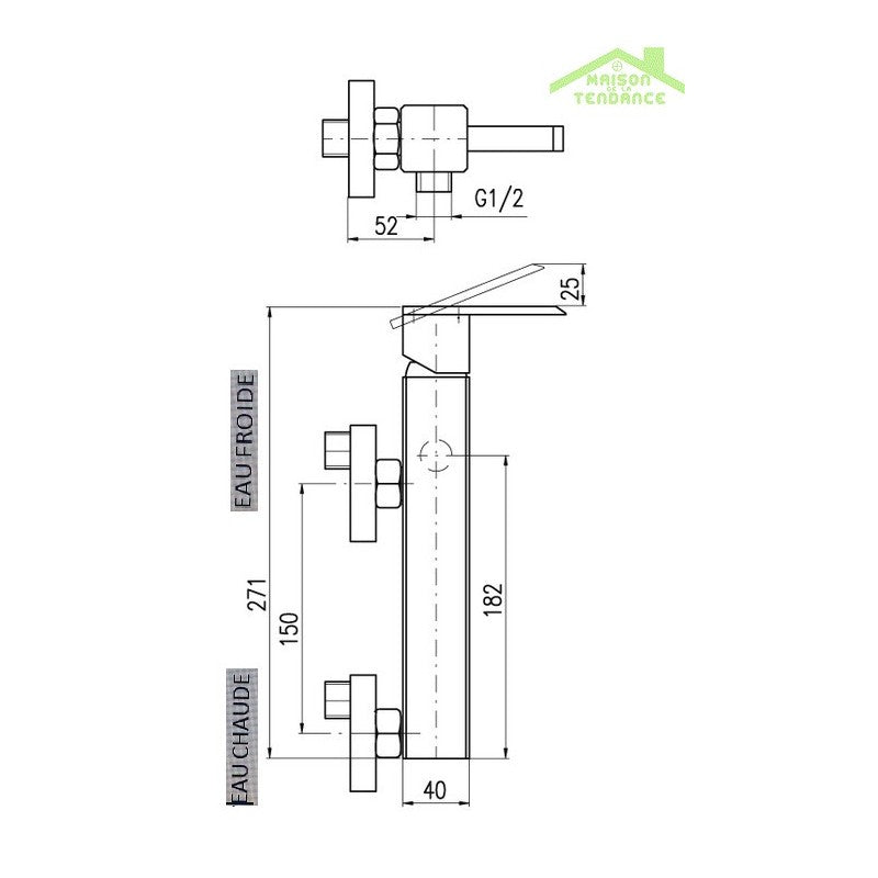 Miscelatore doccia a parete LOIRA in ottone dorato