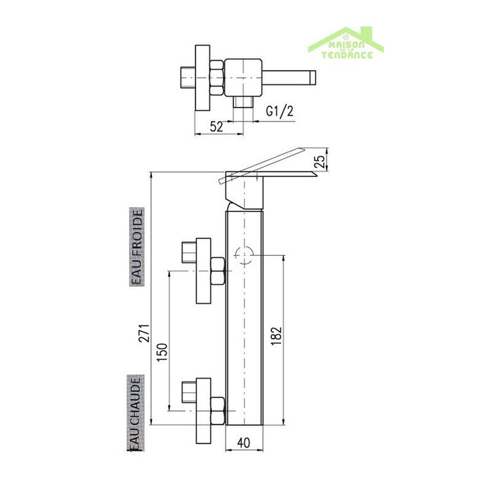 Miscelatore doccia a parete LOIRA in ottone dorato