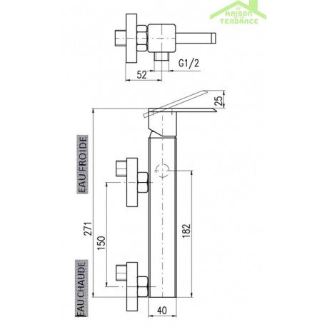 Miscelatore doccia a parete LOIRA in ottone cromato con doccetta