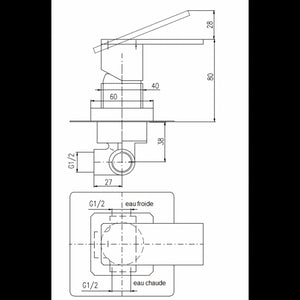 Miscelatore doccia incasso ROYAL con pietra in ottone cromato