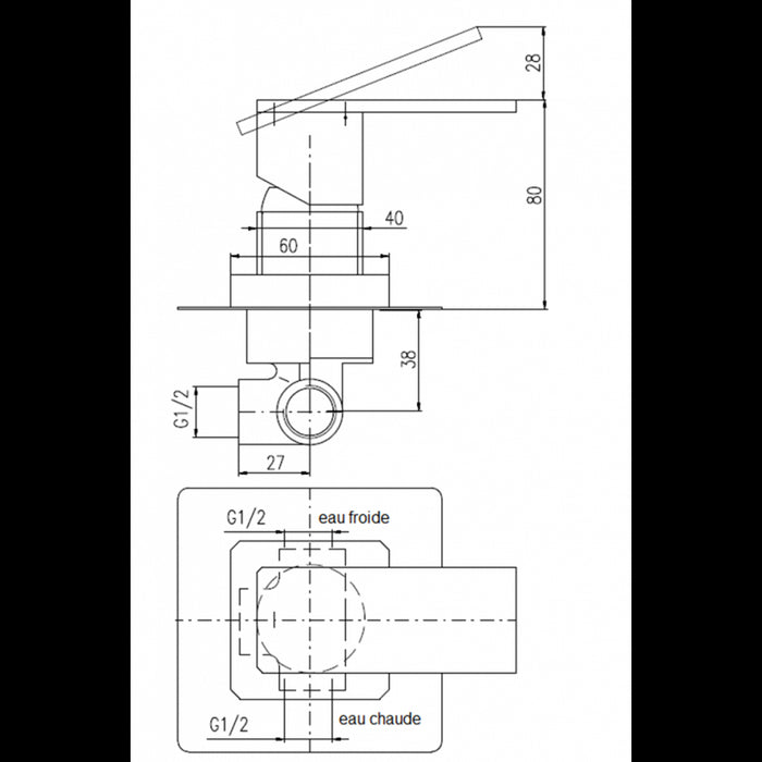 Miscelatore doccia incasso ROYAL con pietra in ottone cromato