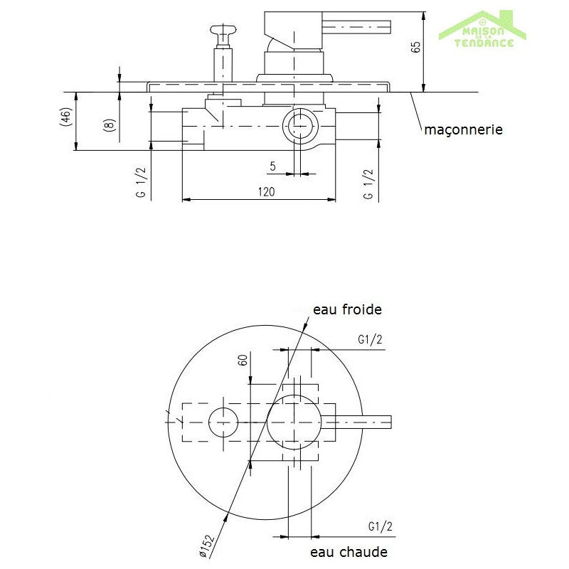 SEINA miscelatore doccia a parete in ottone cromato con interruttore