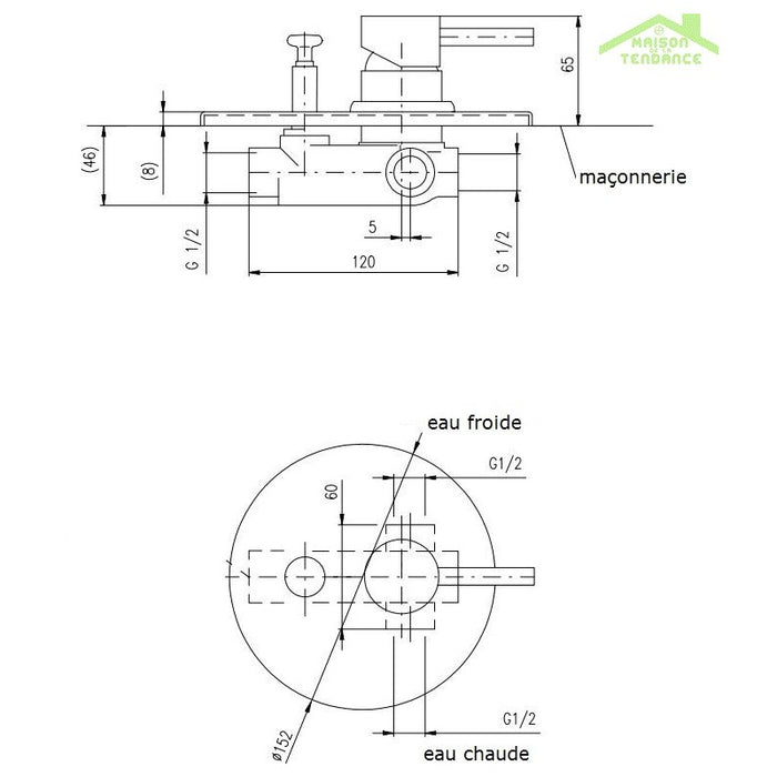 SEINA miscelatore doccia a parete in ottone cromato con interruttore
