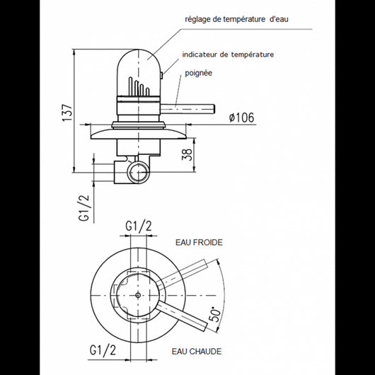 Miscelatore termostatico doccia da incasso in ottone cromato
