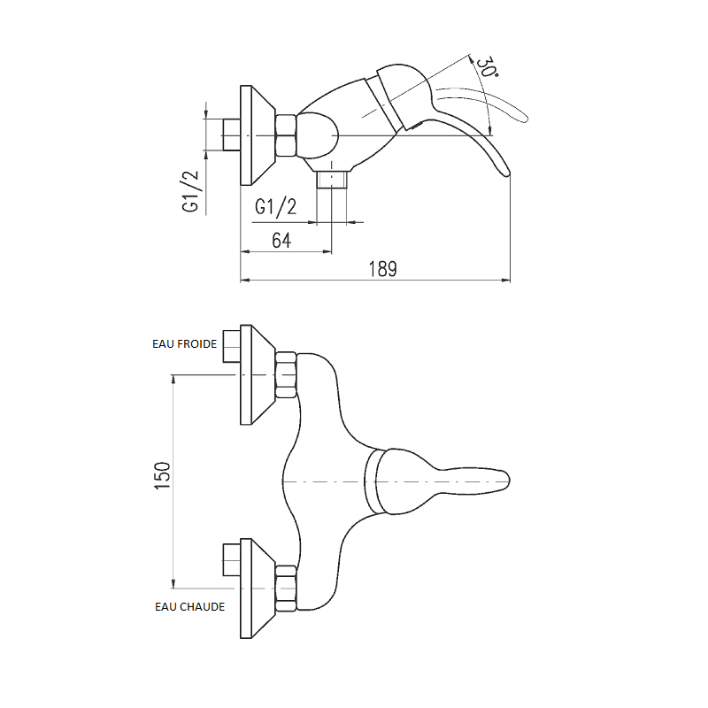 LABE miscelatore doccia a parete in ottone bianco dorato lucido