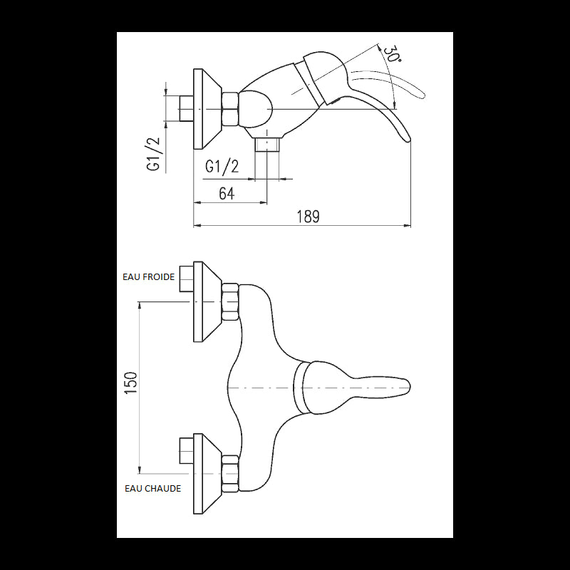 LABE miscelatore doccia a parete in ottone cromato bianco lucido