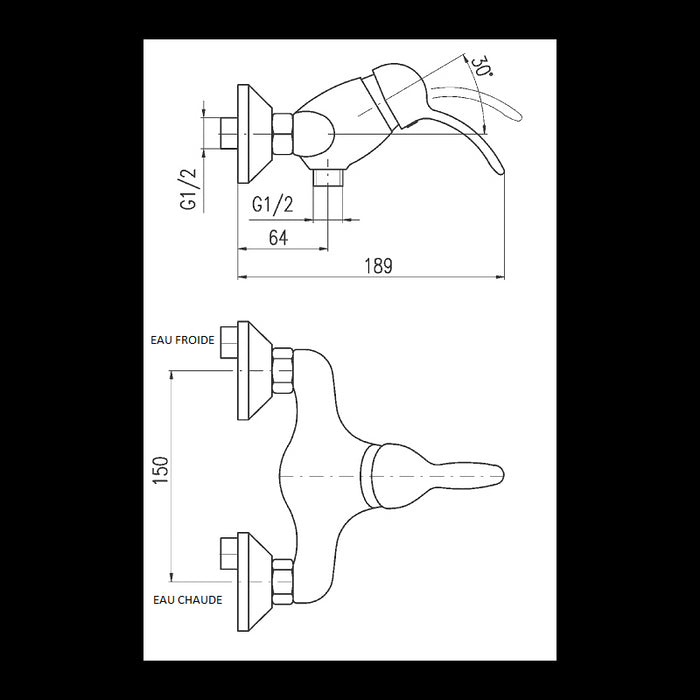 LABE miscelatore doccia a parete in ottone cromato bianco lucido