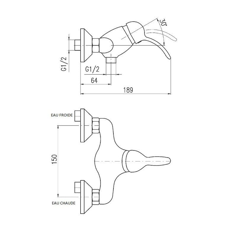 LABE miscelatore doccia a parete in ottone cromato dorato