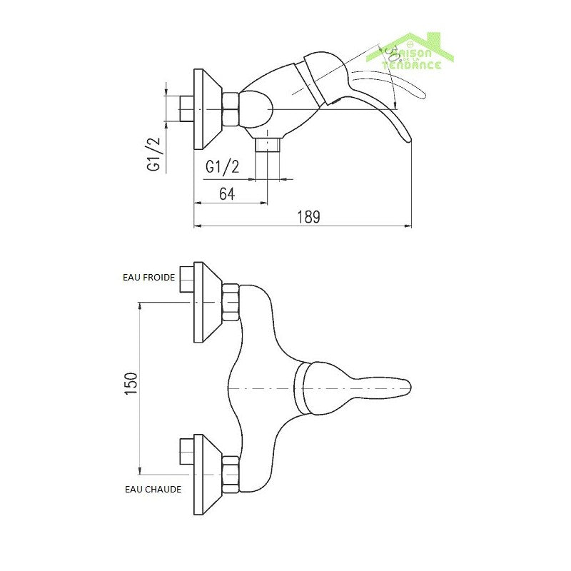 LABE miscelatore doccia a parete ottone cromato