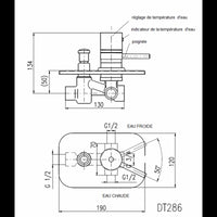 Miscelatore termostatico per doccia a parete con interruttore in ottone cromato