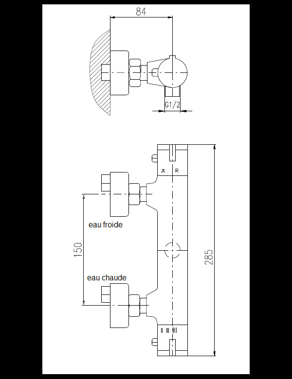 Miscelatore doccia a parete bocchettone basso in ottone dorato
