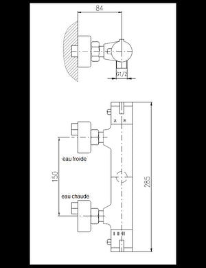 Miscelatore doccia a parete termostatico ottone grigio spazzolato doccetta bassa