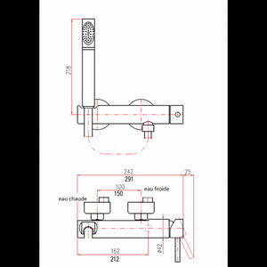 SEINA miscelatore doccia a parete in ottone cromato con doccetta