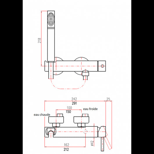 SEINA miscelatore doccia a parete in ottone cromato con doccetta