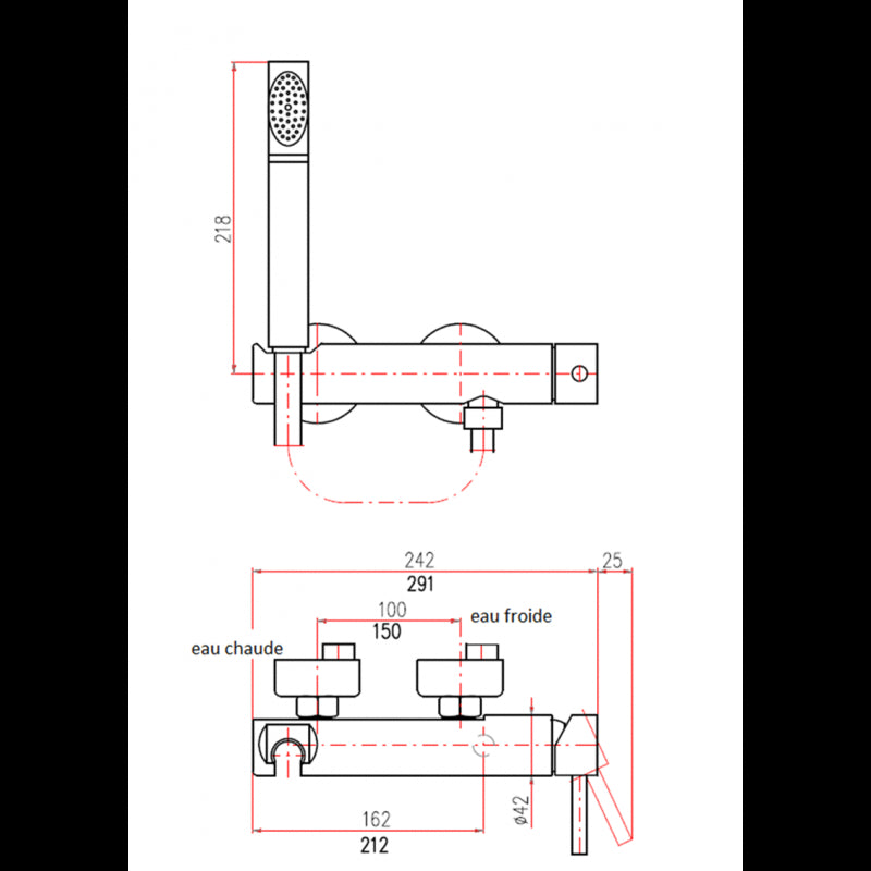 SEINA miscelatore doccia a parete in ottone cromato con doccetta