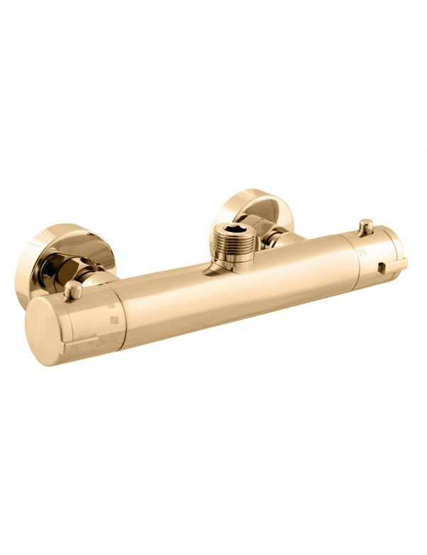 Miscelatore termostatico a parete per doccia in ottone oro - uscita alta