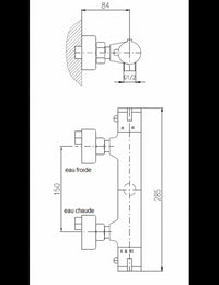 Miscelatore termostatico per doccia a parete cromato in ottone, scarico doccia basso