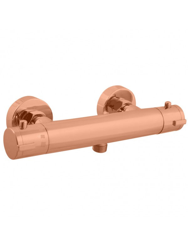 Miscelatore doccia a parete termostatico ottone rosa oro spazzolato scarico doccia bassa