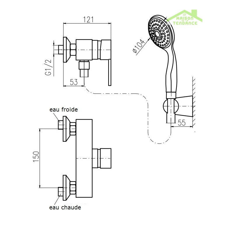 ZAMBEZE miscelatore doccia a parete con doccetta in cromo