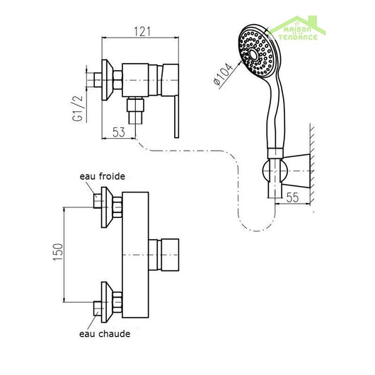 ZAMBEZE miscelatore doccia a parete con doccetta in cromo