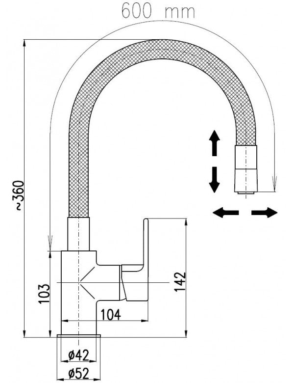 Miscelatore Lavello con Memory Foam Flessibile Grigio COLORADO H. 36 cm