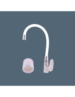 Miscelatore lavello in memory foam con aeratore AMUR in ottone cromato bianco