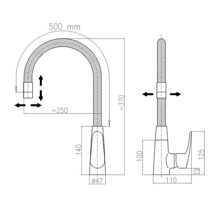 Miscelatore lavello in memory foam con aeratore AMUR in ottone cromato nero