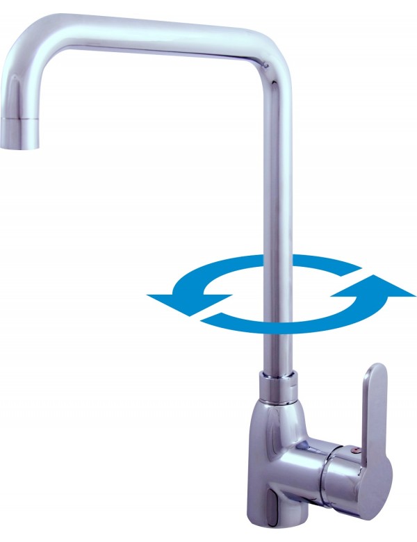 Miscelatore per lavello girevole ZAMBEZE con bocca quadrata in cromo