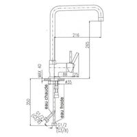 SEINA miscelatore terminale quadrato per lavello girevole ottone cromato H. 30 cm