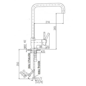 SEINA miscelatore terminale quadrato per lavello girevole ottone cromato H. 30 cm