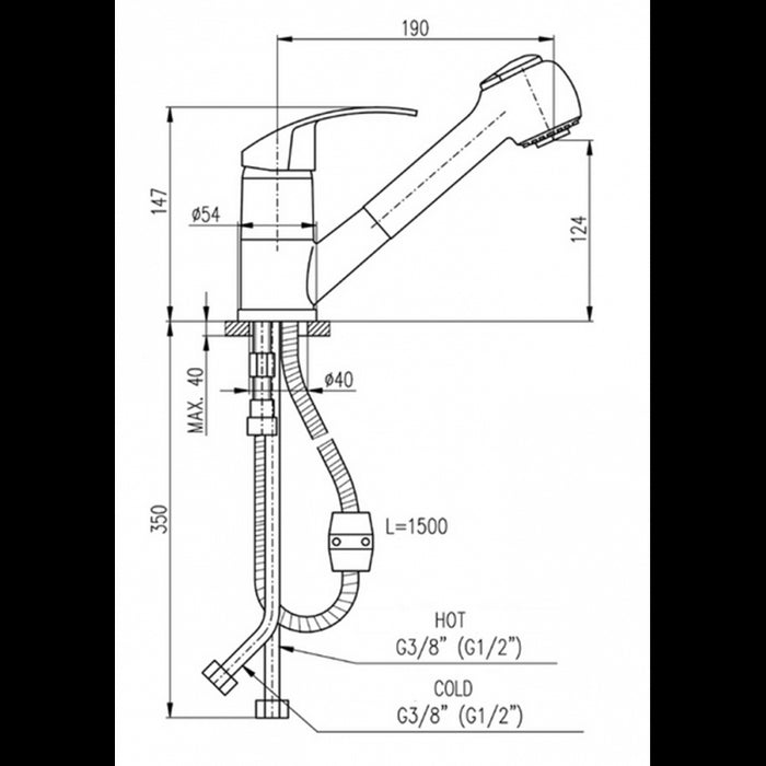Miscelatore lavabo estraibile MISSISSIPI in ottone cromato