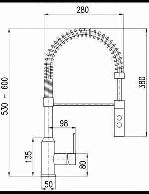 Miscelatore lavabo estraibile SEINA con tubo trecciato H. 38cm