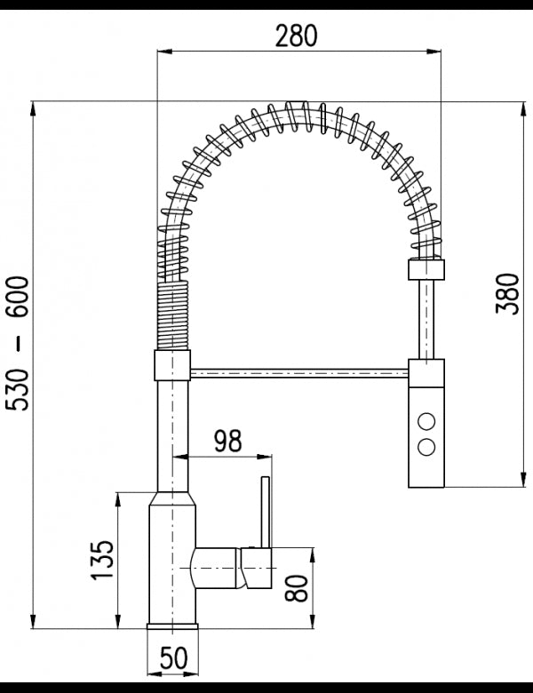Miscelatore lavabo estraibile SEINA con tubo trecciato H. 38cm