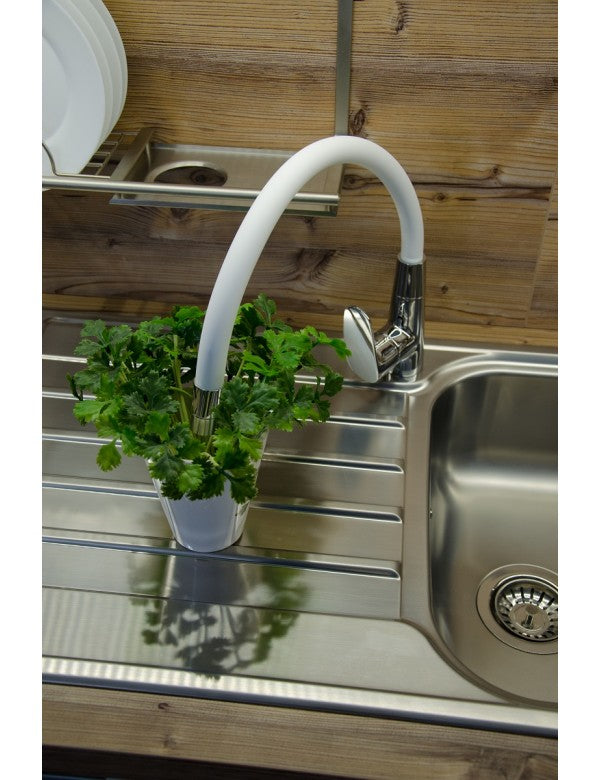 Miscelatore flessibile per lavello in memory foam con inverter AMUR in ottone cromato bianco