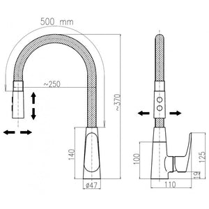 Miscelatore flessibile per lavello in memory foam con inverter AMUR in ottone cromato rosa