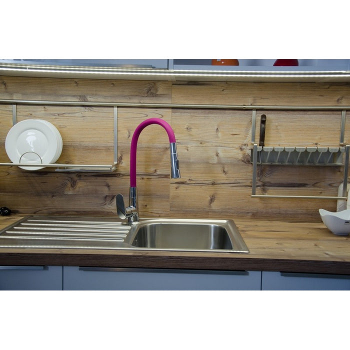 Miscelatore flessibile per lavello in memory foam con inverter AMUR in ottone cromato rosa