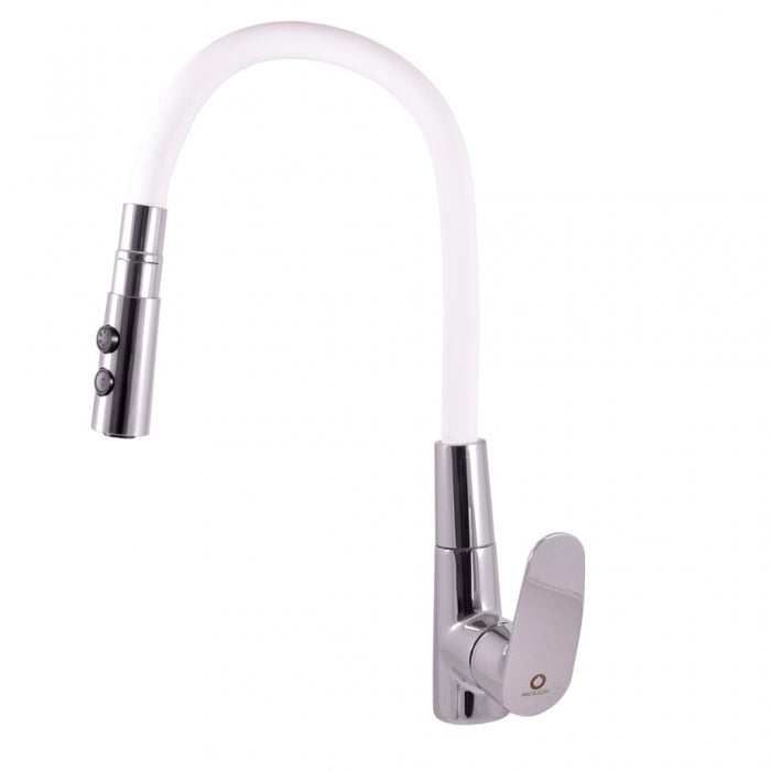 Miscelatore flessibile per lavello in memory foam con inverter AMUR in ottone cromato bianco